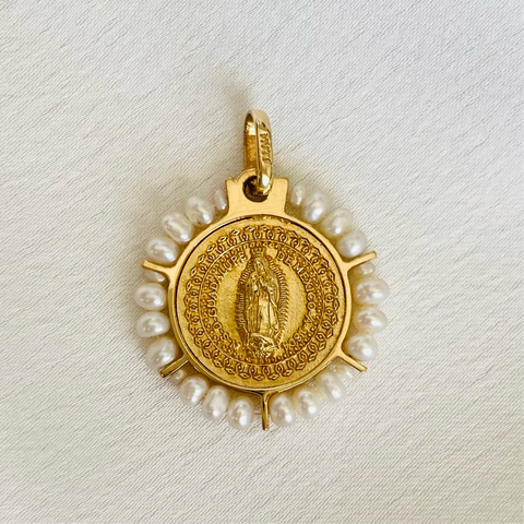 Medalla Oro Amarillo con Perlas 14K